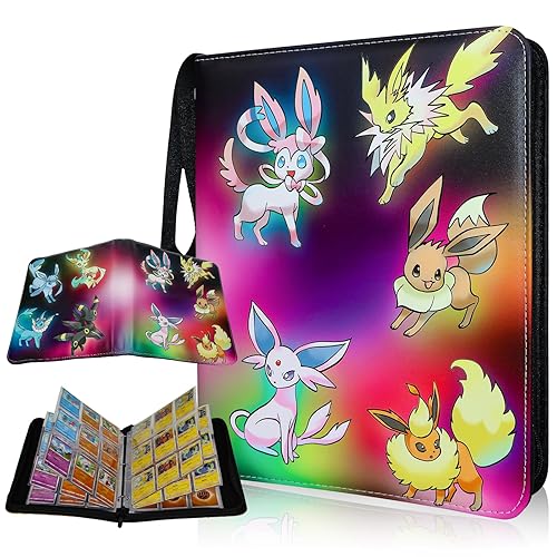 REDORELA Trading-Card-Binder 900 Pockets for Pokemon-Folder-9-Pocket with Zipper Toploading Transparent Waterproof Sleeves for Sports & Game Cards (Adorable 7-Character 900 Pockets) - Purple - Large
