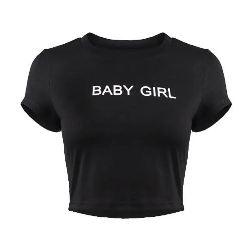 Adorable Baby Girl T-Shirt Crop Top for Summer Fun - Black / S