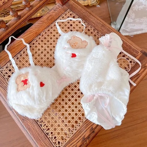 Ultra Plush Teddy Bear Lingerie Set for Cuties - White / M