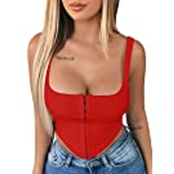TOB Women's Sexy Sleeveless Central Single-Row Clasp Club & Night Out Crop Tank Top