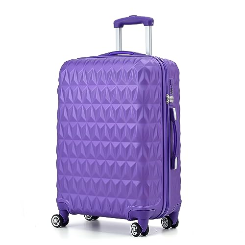 CMY Lightweight 4 Wheel ABS Hard Shell Travel Trolley Luggage Suitcase Set, Medium 24" Hold Check in Luggage (Purple) - Purple