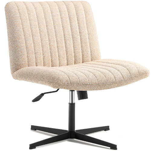LEAGOO Fabric Padded Armless Home Office Desk Chair, 120° Rocking Mid Back Ergonomic Chair Computer Task Chair, Swivel Vanity Chair with No Wheels (Without Headrest, Beige) - Without Headrest Beige