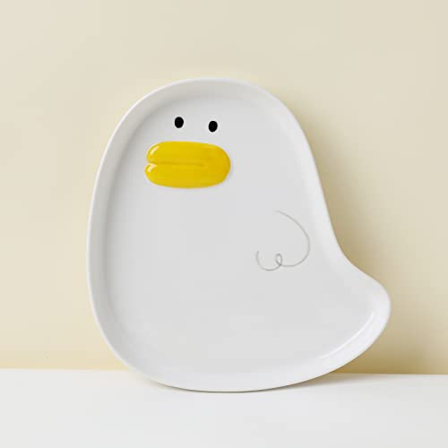 AKVAELFO Cute Anime Duck Plate, Ceramic Hand Glazed, Perfect for Desserts, Salads, Fruits, Steaks, Pasta,porcelain Breakfast Plate,Best Gift 8.2in. - 8.2in Salad Plate