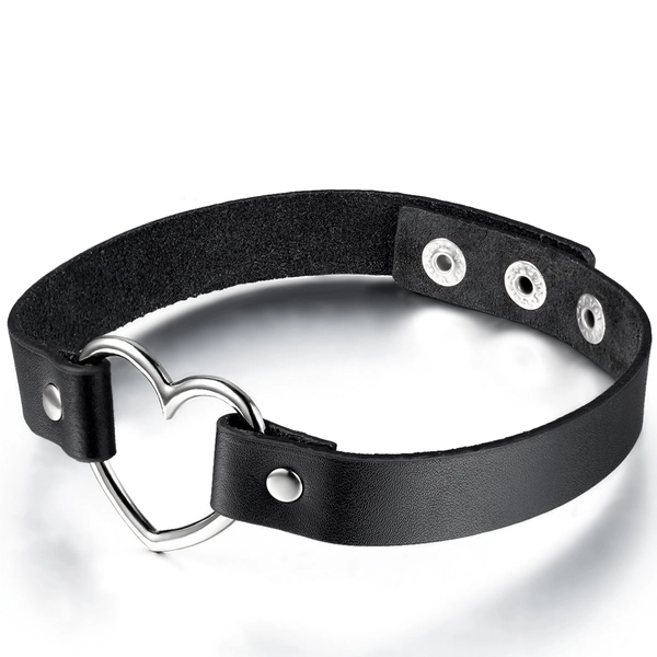 JewelryWe Adjustable Leather Choker Sexy Collar Punk Emo Heart Charm Choker Necklace for Girls Lady Women, for Xmas