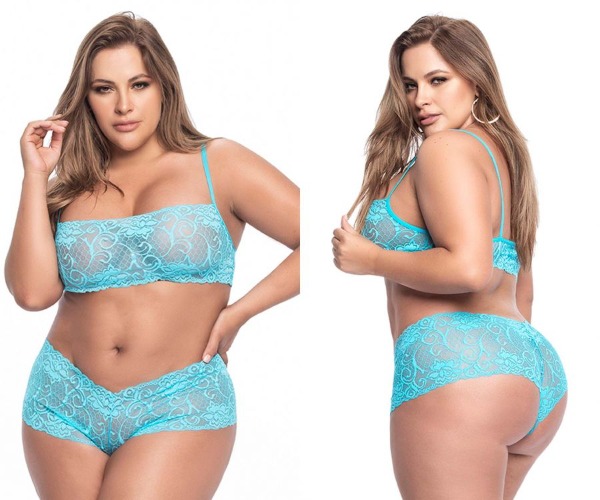 Mapale 206X Panty and Top Lace Set Color Turquoise - 1-2XL / Turquoise
