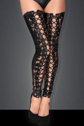 Noir Handmade Lace and Powerwetlook Stockings - L