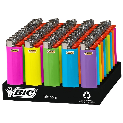BIC Classic Lighters, Pocket Lighter Style, Fashion Assorted Colors, 50 Count Tray Disposable Lighters
