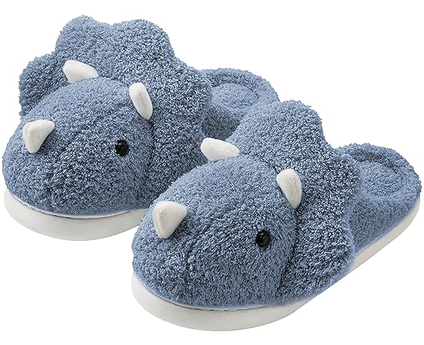 Avilego Unisex Dinosaur Slippers Plush House Slippers Soft Sandals Indoor & Outdoor Fuzzy Winter Slippers 2024 - Navy - 8-8.5 Women/7-7.5 Men