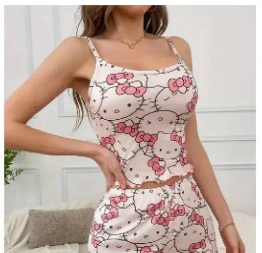 piżama damska z uroczymi kreskówkowymi motywami hello 