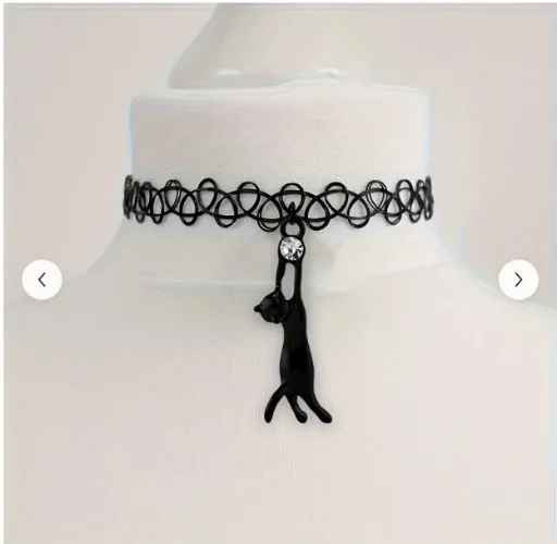  gotycki regulowany naszyjnik choker z czarnym kotem i wisiorkiem, elastyczny łańcuszek rybacki dla kobiet, biżuteria na co dzień i imprezę, vintage naszyjnik, akcesorium na imprezę, dekoracyjny wisiorek, rękodzieło o wyglądzie koronki – biżuteria i akcesoria – Temu