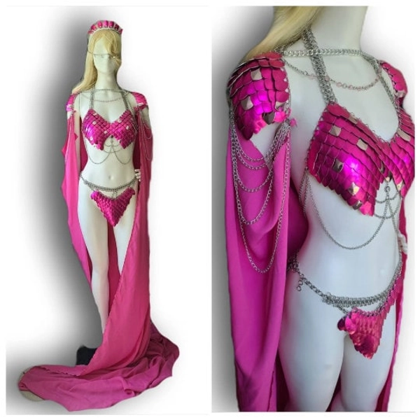 Scalemail Armor and Chainmail Top Spaulders & Detachable Cape - Burning Man Outfit and Renaissance Fair Festival Outfit