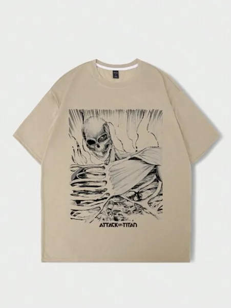 ROMWE X Attack on Titan Homens Letra & Estampa De Caveira Camiseta