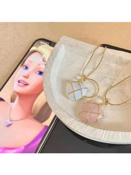 Colar Princesa, Colar De Cristal Rosa E Opala Do Mesmo Estilo Para Meninas, Acessório Bonito