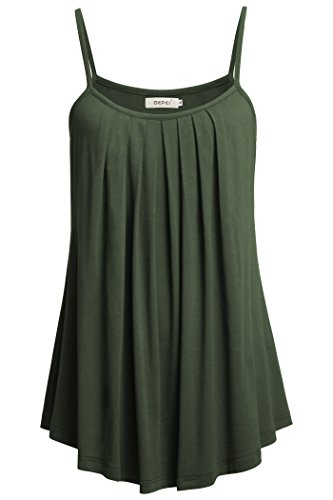 BEPEI Women Loose Casual Summer Pleated Flowy Sleeveless Camisole Tank Tops - Medium - Armygreen