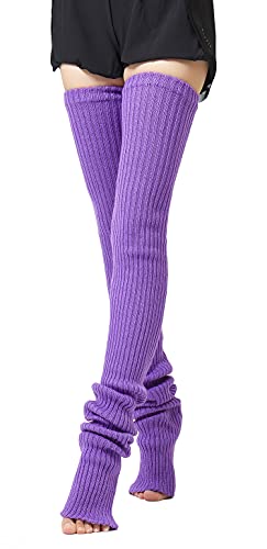 Henwarry 27 or 34 Inch Length Leg Warmers Knit Over the Knee Extra Long Winter Soft Thick Thigh High Footless Socks for Women - A05-purple - 34 Inch