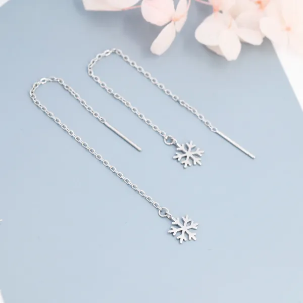 Snowflake Threader Earrings in Sterling Silver, Snow Flake Threaders, Silver, Gold or Rose Gold, Long Threaders