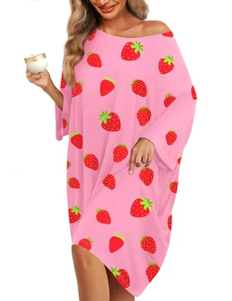 KFUBUO Plus Size Nightgowns for Women Oversized Sleep Tshirts Dress Short Sleeves Sleepwear With Pocket Fit S-5XL