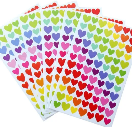 18 Sheets 1512 Pcs Colorful Heart Shape Self Adhesive Stickers, for Scrapbooking and Kid DIY Arts Crafts (Hearts, 18 Sheets) - Hearts 18 sheets