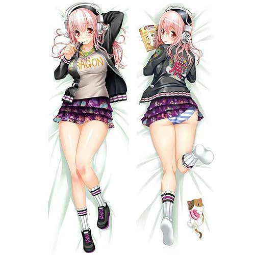 New Japanese Amine Cosplay Super Sonico Otaku Dakimakura Bedding Decorative Double-Sided Printed Peach Skin Hugging Body Throw Pillow Cover Pillow Case 150x50cm (19"x59") for Gift