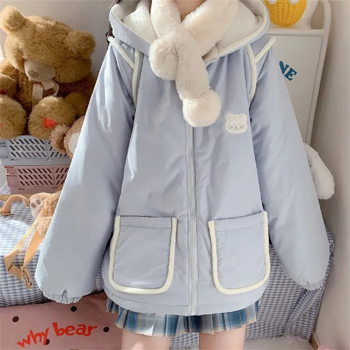 Pastel Bear Double-Sided Jacket - Blue / L