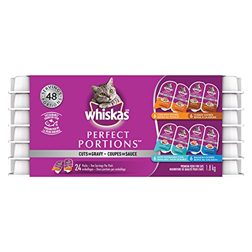whiskas Perfect Portions Wet Cat Food Cuts In Gravy - Chicken, Turkey, Salmon and Tuna, 75g (24 Pack)