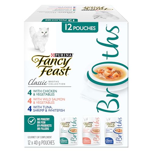 Fancy Feast Classic Broths Cat Food Complement, Collection Variety Pack 3 Flavours - 40 g Pouch (12 Pack)