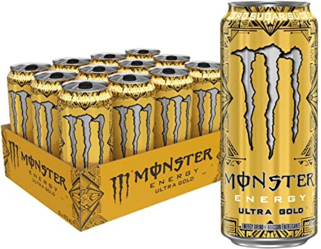 Monster Energy, Ultra Gold, 473mL Cans, Pack of 12 - Ultra Gold - 473ml (Pack of 12) - Pineapple