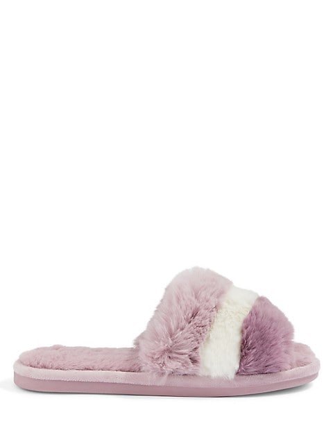 Tri-Coloured Faux Fur Slipper Slides