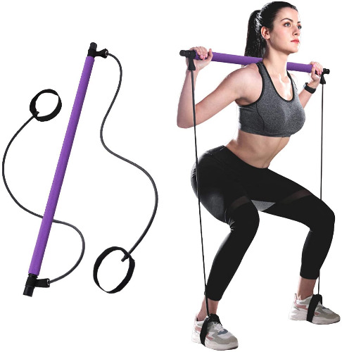 Pilates Bar, AtomSport Portable Pilates Bar Kit with Adjustable Resistance Band for Different Height, Home Gym Exercise Stick Yoga Bar with Foot Loop for Hipsline, Stretching, Muscle Toning
