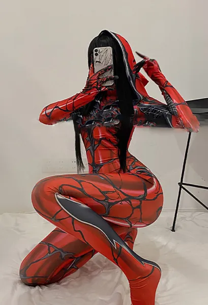 Bodysuit Spider Web Open Crotch Hooded Tight Full Length Jumpsuits Rompers