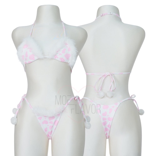 Winter Plush Cow Bikini | Pink / M/L