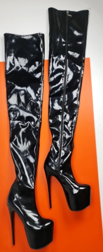 Extra Long Black Gloss Stretch Thigh High Boots | Eu42 /UK8/ USw11 / 19 cm