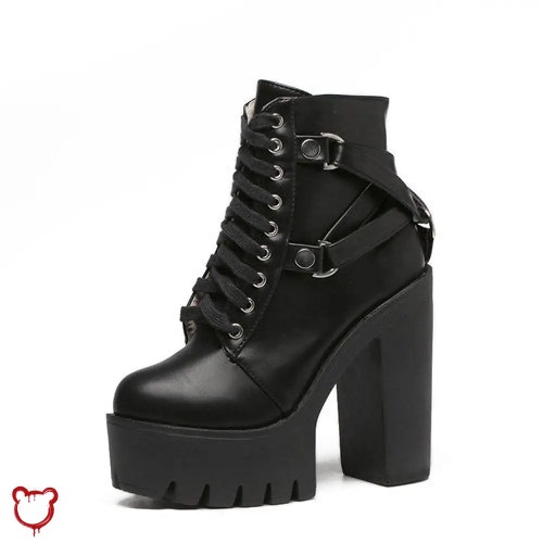 'Goth Black Ankle Boots' - black shoes / 8