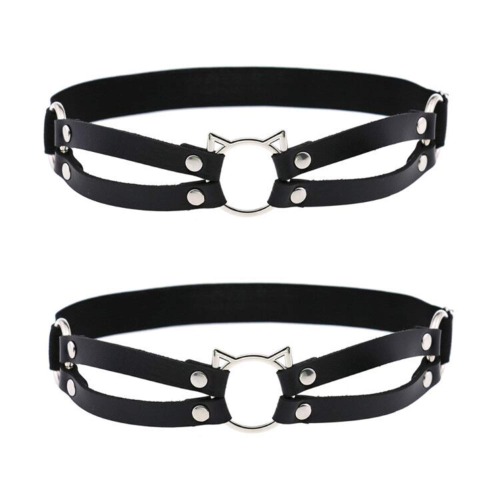 VENESUN 2pcs Adjustable Faux Leather Leg Garter, Elastic Punk Thigh Straps for Ladies - Black