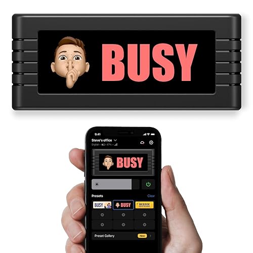 The BusyBox D (digital) smart sign, with HD screen. For Work From Home, Creators, Streamers, Students, Focus Time, Office Decor, and Family Fun.