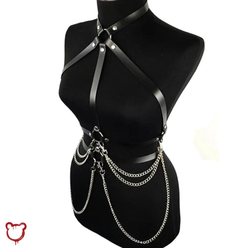 "Faux Leather Slave Chain Harness"