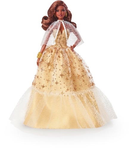 Barbie 2023 Holiday Doll, Seasonal Collector Gift, Barbie Signature, Golden Gown and Displayable Packaging, Dark Brown Hair