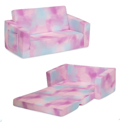 Delta Children Cozee Flip-Out Sofa - 2-in-1 Convertible Sofa to Lounger for Kids, Pink Tie Dye - Pink Tie Dye