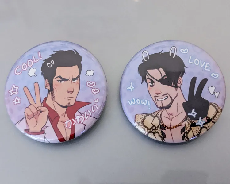 Yakuza Kiryu & Majima Purikura Pins by kalematsuba