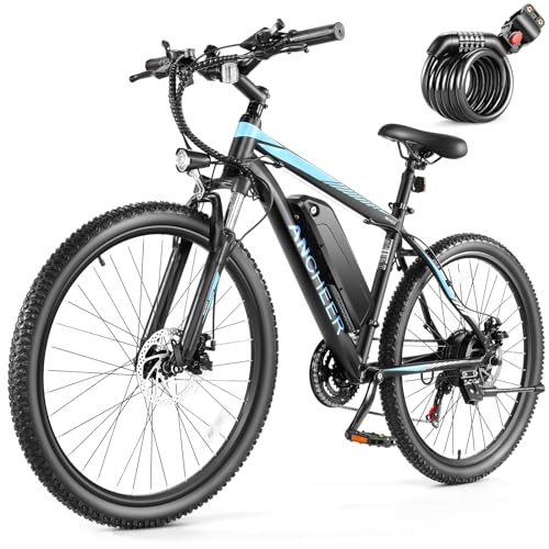 ANCHEER Sunshine Electric Bike for Adults Electric Mountain Bike,750W Peak 26'' Commuter Ebike, 50 Miles 20MPH Electric Bicycle with 48V/374Wh Battery, LCD-Display, 21 Speed, Lockable Suspension Fork - blue with lock