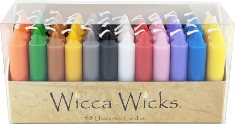 Wicca Wicks - Box of 48 Colored Candles | 4 inches Tall & 3/4 inch Diameter | Witchcraft Supplies for Your Personal Wiccan Altar, Spells, Charms & Intentions | Witchy Room Decor | Taper Candlesticks