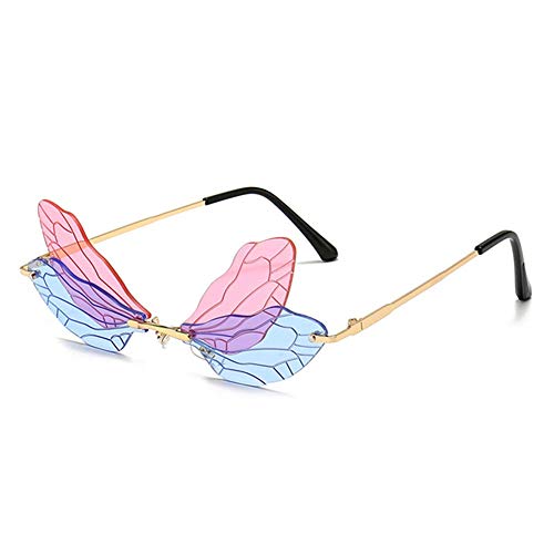 ENTHYI Dragonfly Wing Shape Sunglasses for Women/Men Frameless Irregular Glasses Shades Party Sun Glasses - Purple/Blue