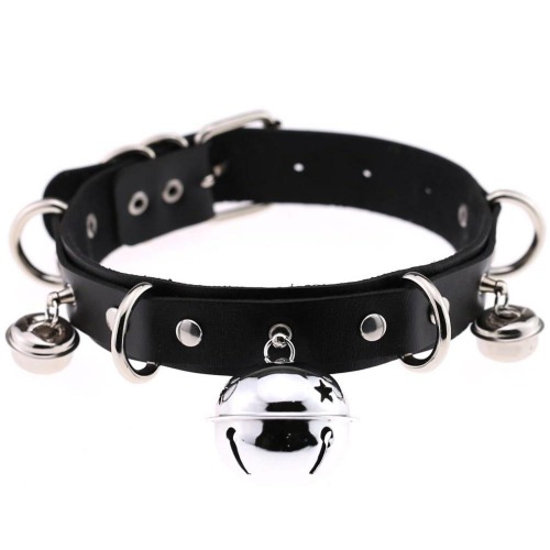 Pleather Cat Bell Collar - Black