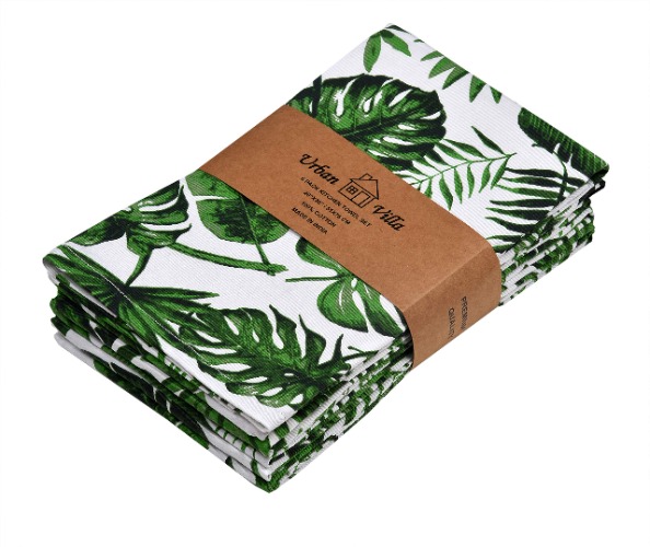 Urban Villa Kitchen Towels Tropical Print Set of 3 Dish Towels for Kitchen 100% Cotton Kitchen Towels Mitered Corners Over Sized 20X30 Inches Kitchen Towels Highly Absorbent Kitchen Hand Tea Towels