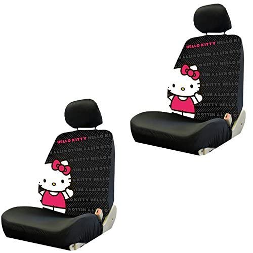 Hello Kitty with Bow Core Waving Sanrio Auto Car Truck SUV Vehicle Low Back Front Bucket Seat Covers - PAIR - 