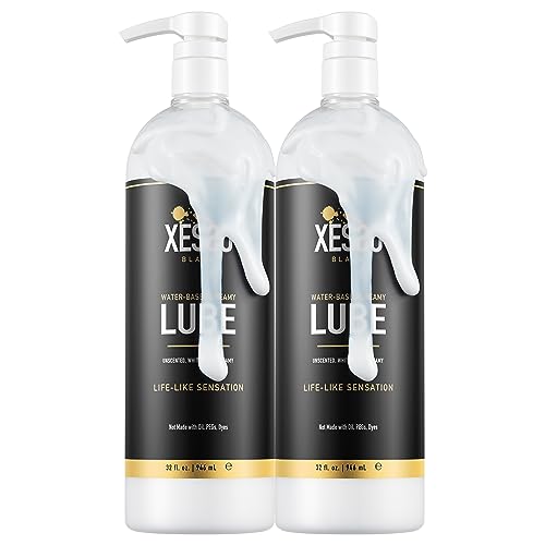 XESSO Water-Based Creamy Lube, Unscented 2 Packs of 32 fl oz, Totaling 64 fl. oz. Thick White Gel-Like Slippery Glide for Women & Men & Couples. Made in US & Discreet Package - 32.00 Fl Oz (Pack of 2)