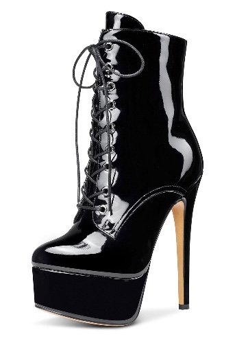 Castamere Womens High Heel Platform Lace Up Ankle Boots Stiletto Heel Boot with Zipper Round Toe 6 Inch Heels - 5 Black Patent