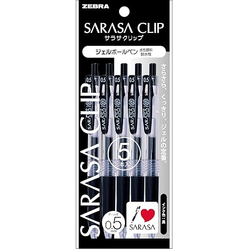 Zebra Sarasa Gel-Kugelschreiber mit Clip, Schwarz, 0,5 mm, 5 Stück, P-JJ15-BK5 - Schwarz - 1 stück (5er Pack)