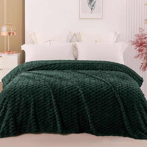 Exclusivo Mezcla King Size Soft Fleece Blanket, 90x104 Inches 3D Clouds Stylish Jacquard Velvet Blanket for Bed, Cozy Soft Lightweight for All Season, Forest Green Blanket - Forest Green - King ( 90x104 IN )