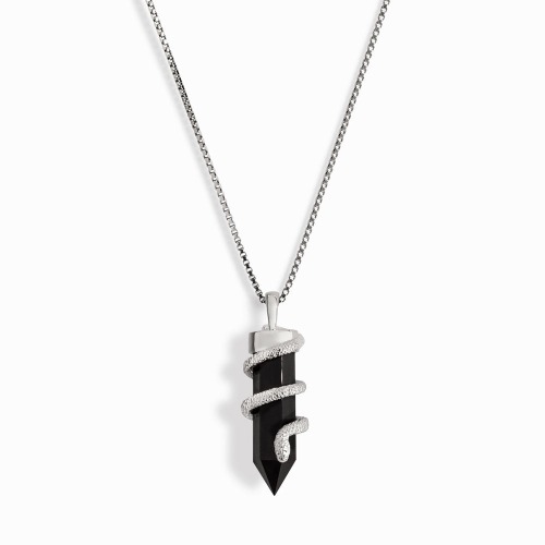 Onyx Crystal Snake Necklace - Sterling Silver / 16"-18"